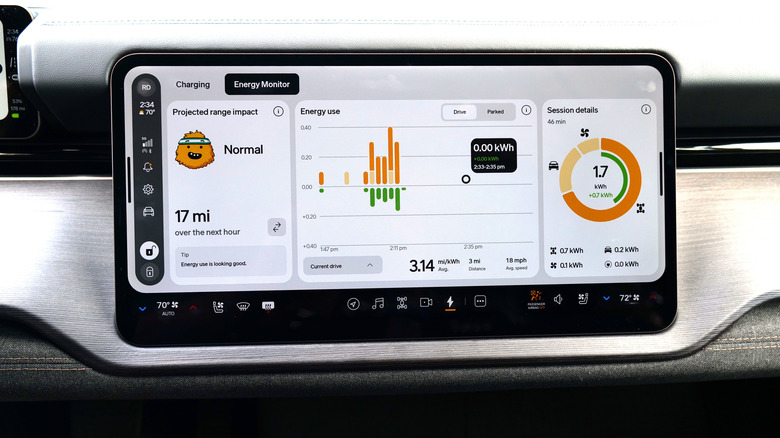 The main 15.6-inch infotainment display on the Rivian R2.