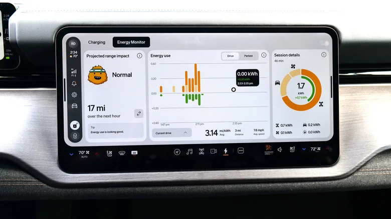 The main 15.6-inch infotainment display on the Rivian R2.