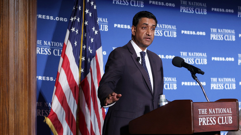 Representative Ro Khanna speaking at a press event.