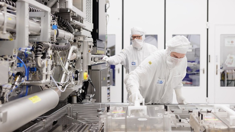 ASML's wafer stage table at its cleanroom building 5 plant in Veldhoven is shown