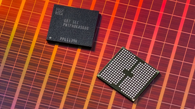 Samsung's latest zHBM and V10BV-NAND chips are shown against a red grid background