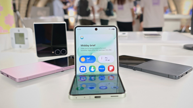 Samsung Galaxy Z Flip 8 phones in white table