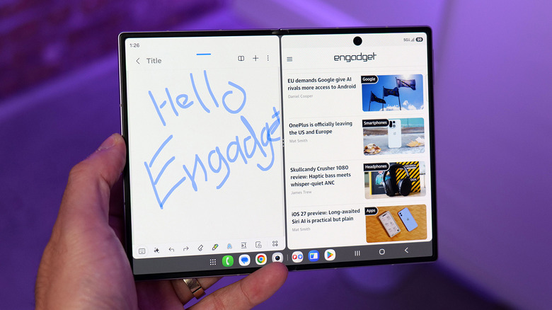 The Samsung Galaxy Z Fold 8 open showing its internal screens.