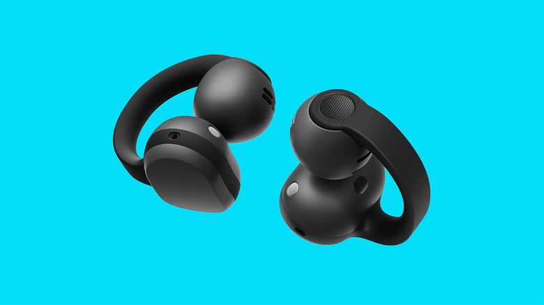 Galaxy Buds On, clip-on-style earbuds, against a teal background