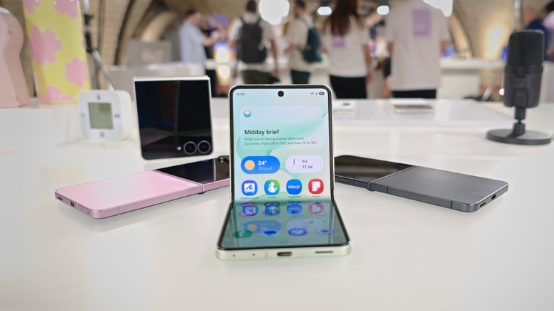 Samsung's new Galaxy Z Flip 8 is shown partially unfolded