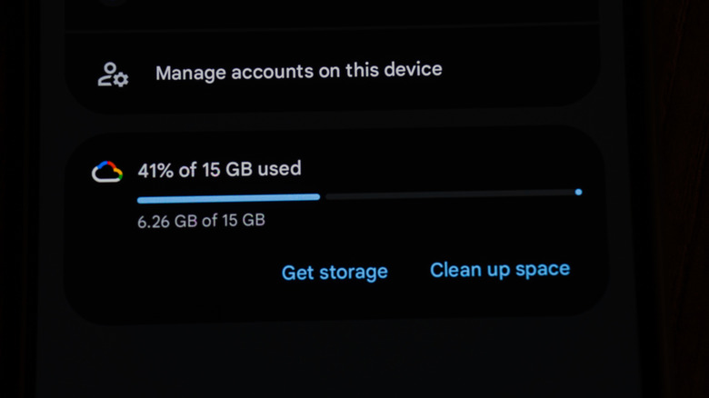 Google Cloud storage limits shown on Android device.