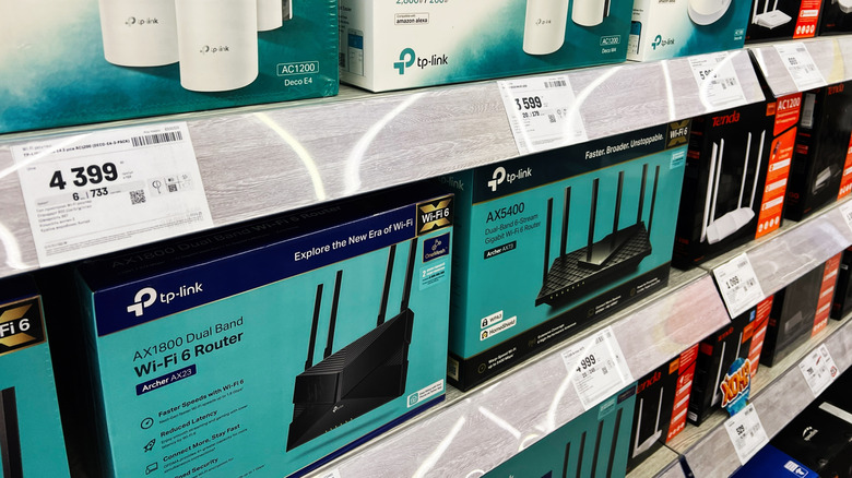 TP-Link routers on a store shelf
