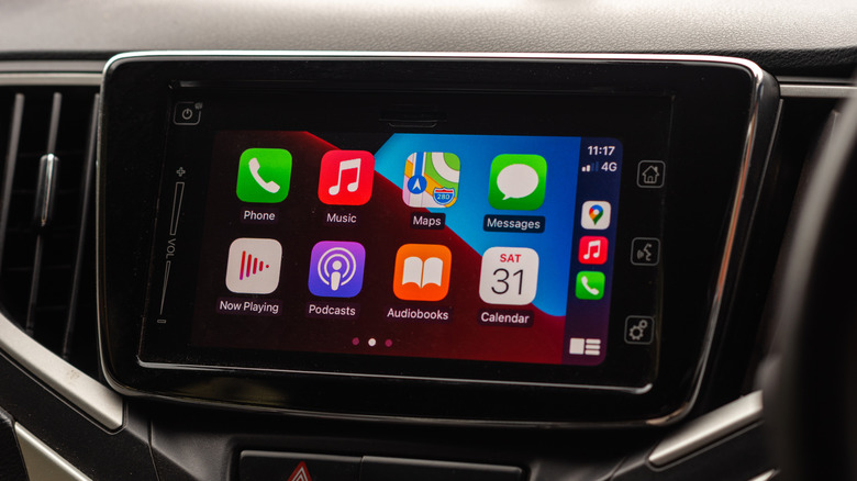 A connected Apple CarPlay interface on a car infotainment screen.