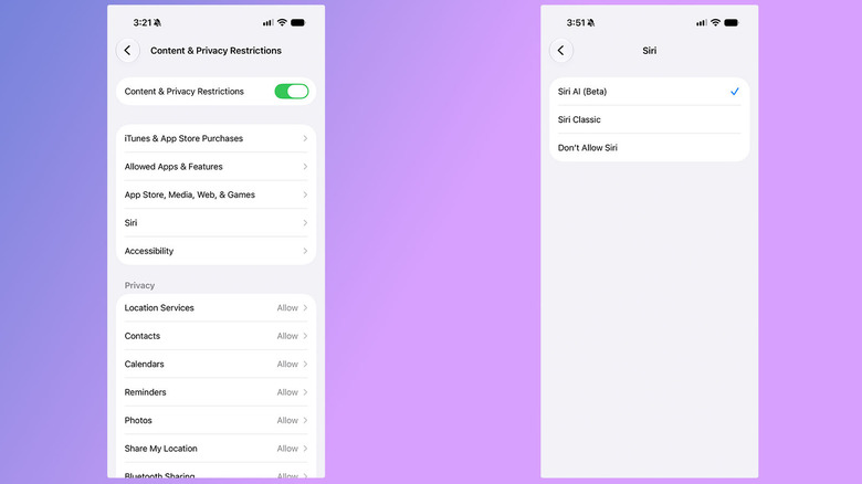 A screenshot showing how to turn off Siri.