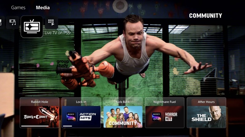 Screenshot of the "Live TV on PS5" interface, a live TV streaming option on PlayStation 5.
