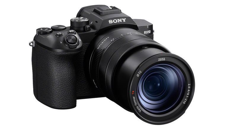 Sony's RX10 V superzoom compact camera is shown from the front