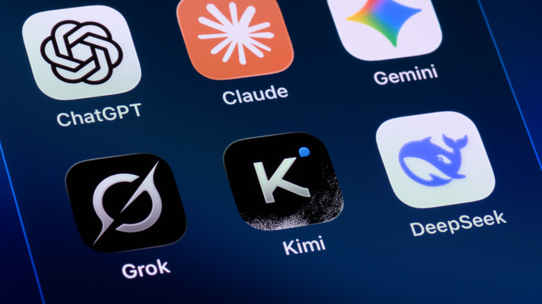 Close-up view of a smartphone screen featuring several AI apps, including Grok.