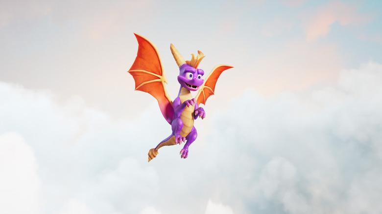 Spyro the Dragon floating inquisitively among the clouds in a promotional image for the new game Spyro: A Realm Beyond