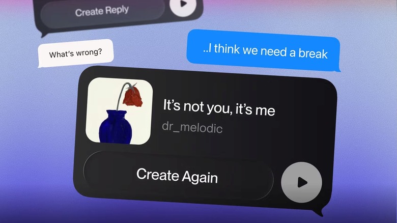 Graphic depicting text messages from people who are breaking up a relationship and an AI-generated song based on that information