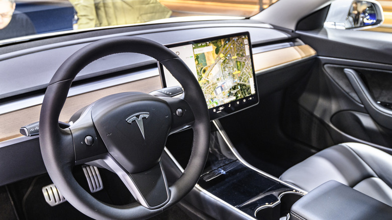 A Tesla Model 3 using Full Self-Driving.