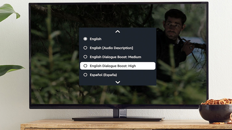 Dialogue Boost settings on a Fire TV device.