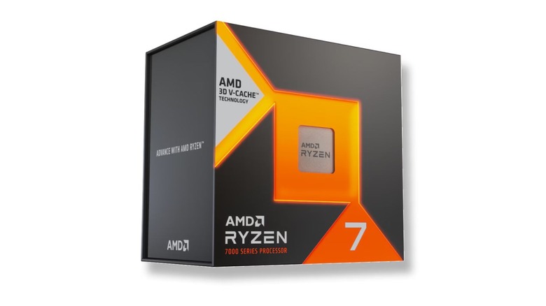 Photo of a Ryzen computer processor in its orange and gray packaging on a white backdrop.