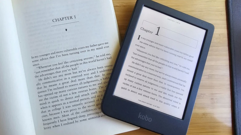 Kobo ereader and a paperback book