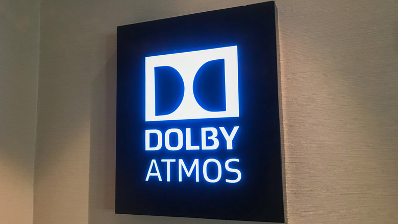 An enlarged, lit Dolby Atmos sign.