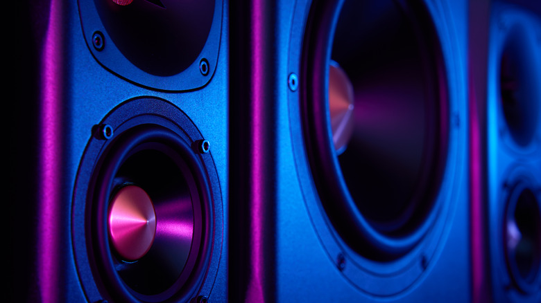 An enlarged, zoomed-in view of a set of speakers.