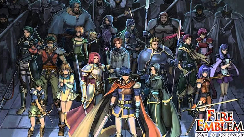 Key art for Fire Emblem: Path of Radiance featuring the main cast with Ike at the front.