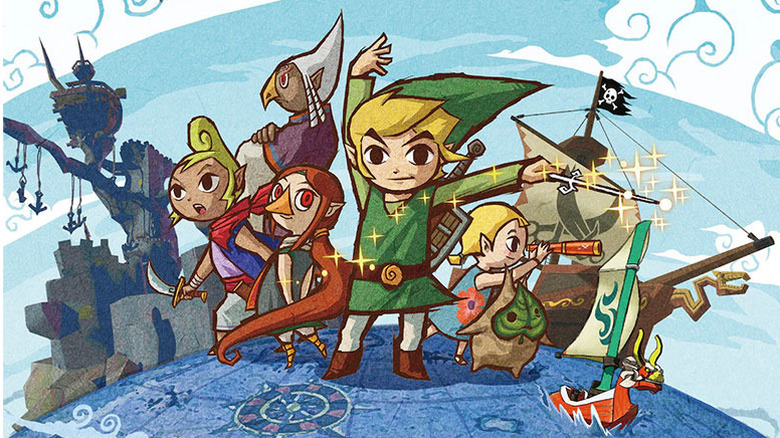 The main cast of The Wind Waker stand next to toon Link