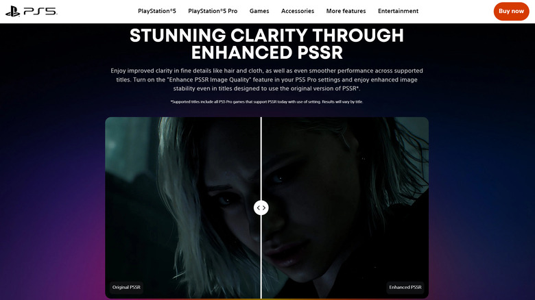 Side-by-side Resident Evil screenshots comparing original PSSR and enhanced PSSR on PS5 Pro.