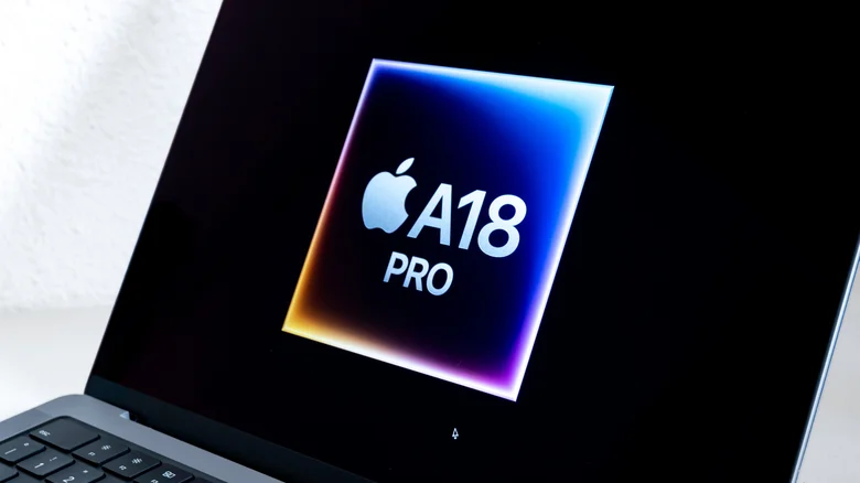 The Apple A18 Pro chip logo on a MacBook.