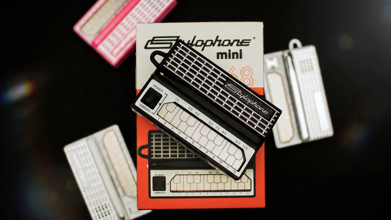 A Stylophone Mini on top of a box.