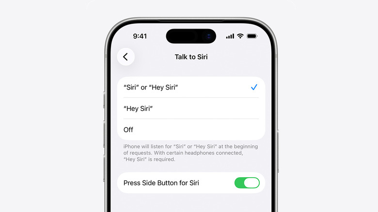 iPhone screenshot of Settings showing the Talk to Siri menu.