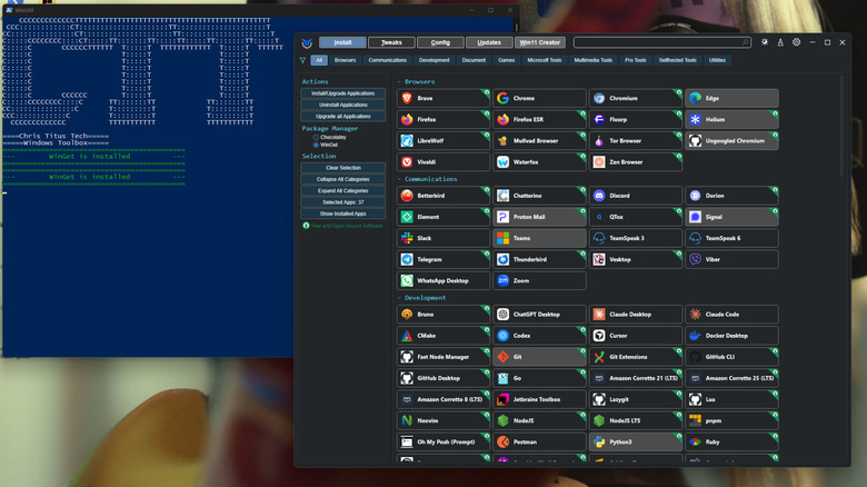 Chris Titus Tech WinUtil debloating tool with the Apps screen showing on Windows 11.