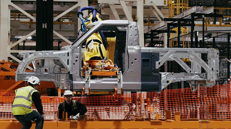 Slate Truck production work at the company's factory in Warsaw, Indiana.