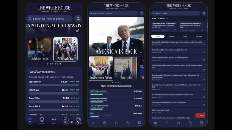 The White House app screenshots.