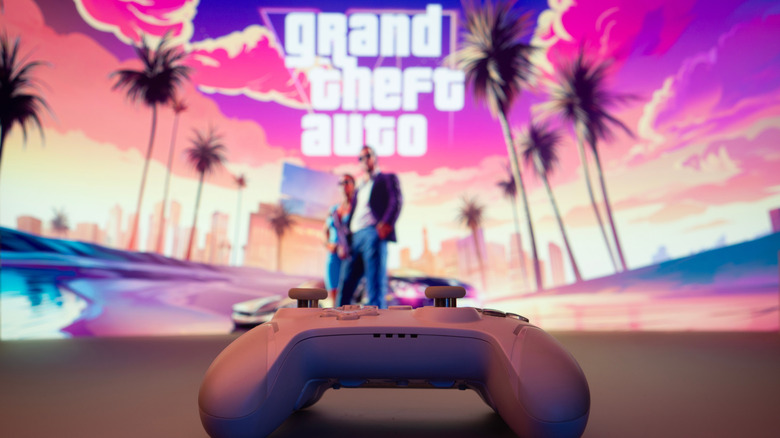 Grand Theft Auto 6 logo behind a controller