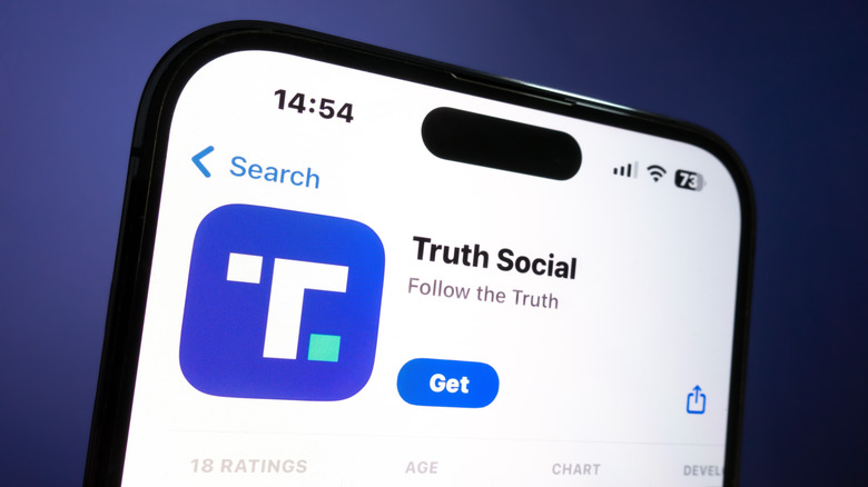The Truth Social App Store page displayed on a smartphone.