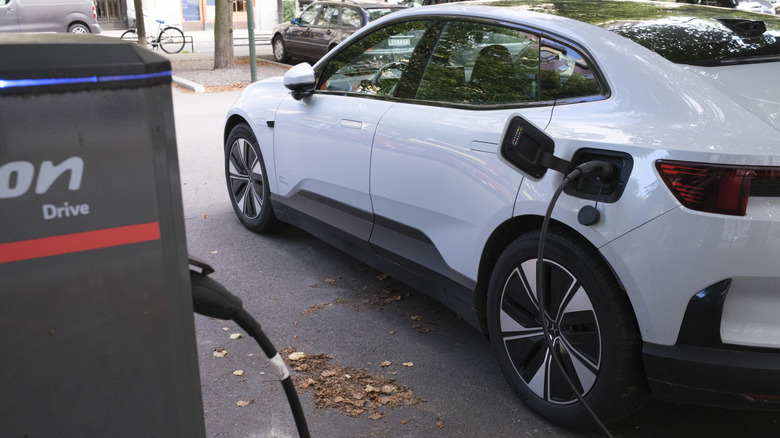 An EV charging streetside in Sweden.
