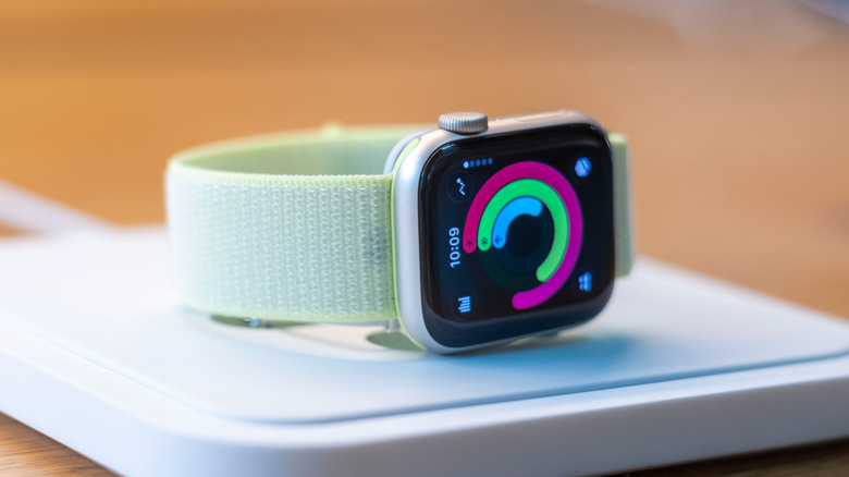 Apple Watch on a charging pad.