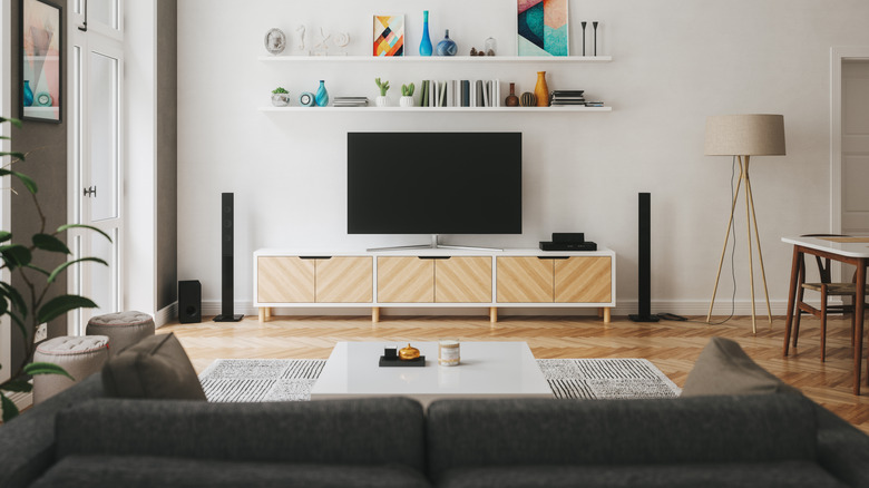Cozy room with a smart TV and sound system.