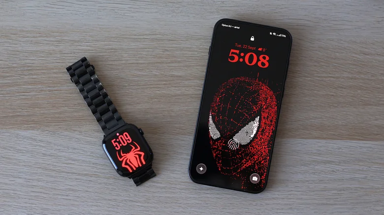 Apple Watch next to an Android smartphone.