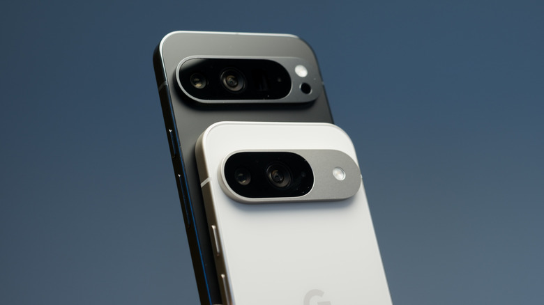 Two Google Pixel smartphones shown from the back, highlighting their camera bars.