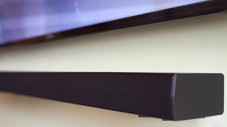 A close-up look at a mounted soundbar.