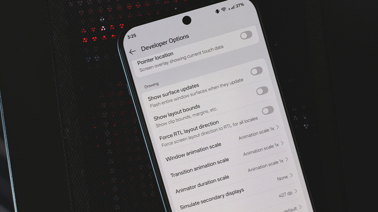Developer options menu on an Android phone.