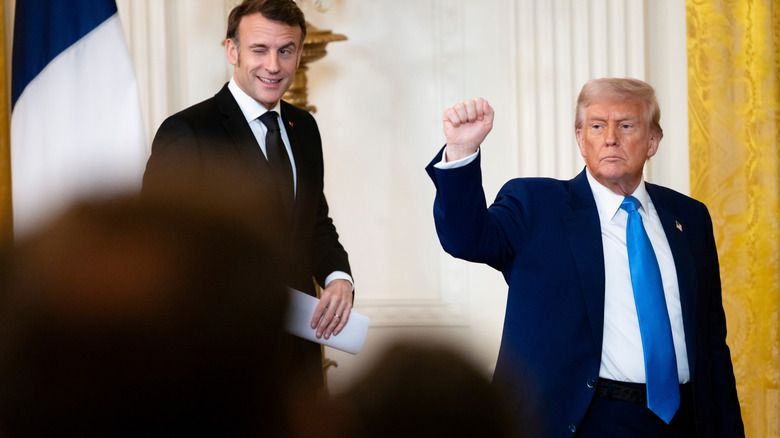 Donald Trump and Emannuel Macron are shown together
