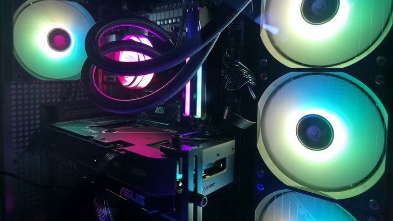 Close up of PC internals with RGB lighting