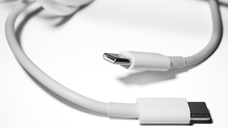 A white USB-C to USB-C cable on a white background.
