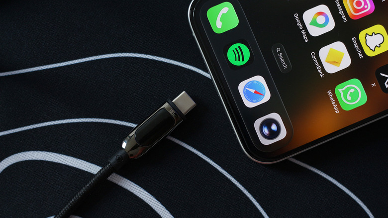 USB-C cable next to an iPhone