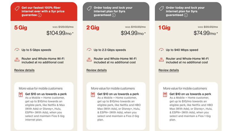 Verizon's new 5 Gig data plan is shown from screen grab of its website