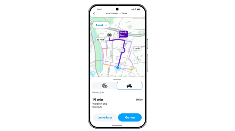 A phone displaying Waze's new Motorcycle Mode.