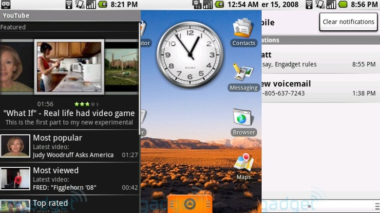 Screenshots taken during Engadget's T-Mobile G1 review.