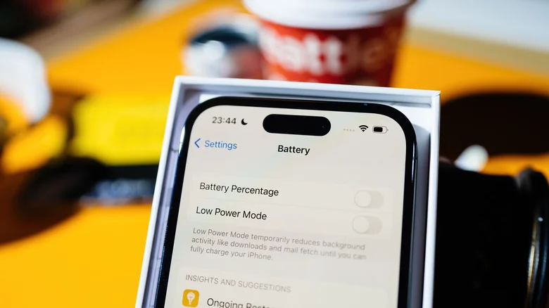 An iPhone showing the Battery menu with Low Power Mode toggle.